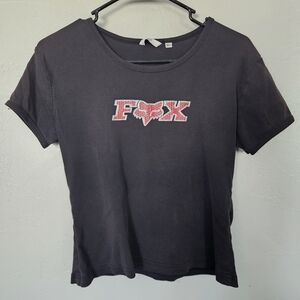 FOX Racing Women's XL Charcoal Baby Tee T-Shirt Short Sleeve 00 Graphic Tee Y2K